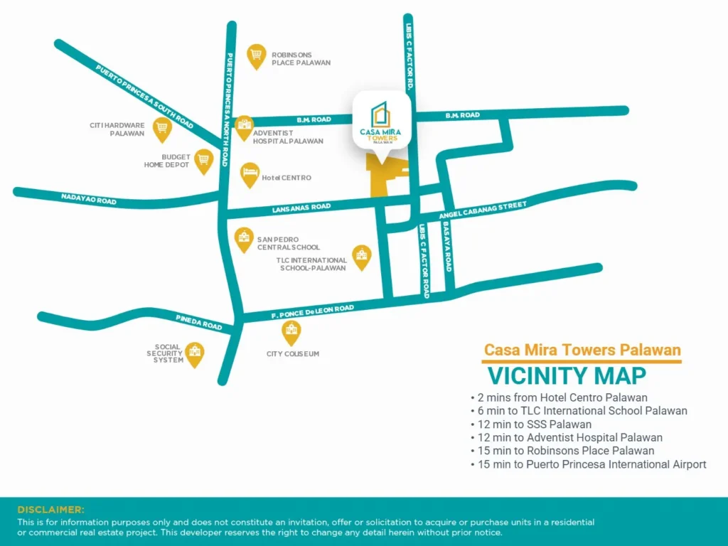 Casa Mira Towers Palawan Vicinity Map.