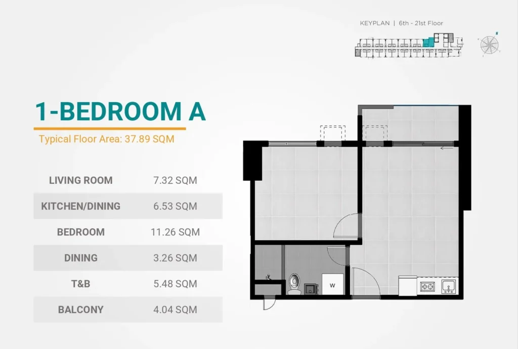 Casa Mira Towers Guadalupe 1Bedroom layout